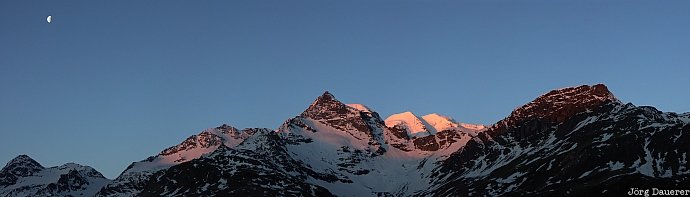 Piz Palü Piz Palü, Diavolezza, Switzerland, Graubünden, alpenglow, moon, Schweiz
