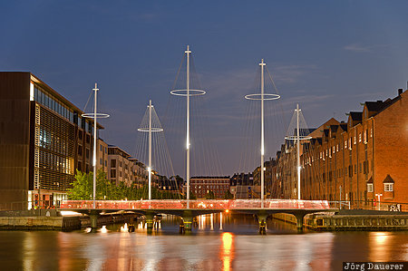 Capital Region, Denmark, DNK, blue hour, bridge, Cirkelbroen, evening light, Copenhagen, D&auml;nemark, Daenemark