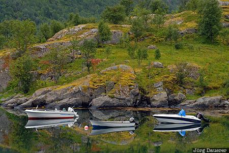 Sløverfjorden Reflexion Austvågøy, boat, boats, Budalen, clouds, Fiskebøl, Laupstad, Norway, Nordland, Norwegen, Norge