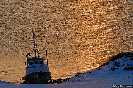 Borkenes, Dale, NOR, Norway, Troms, back lit, boat, Nordland, Norwegen, Norge