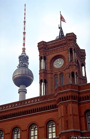 Berlin, capital, Hauptstadt, Fernsehturm, Telespargel, Rotes Rathaus, Cityhall, Germany, Deutschland