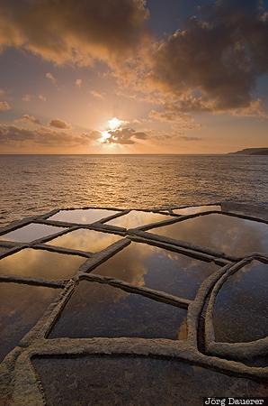 Salt Evaporation Ponds Malta, Qbajjar, Gozo, island, Marsalforn, Mediterranean Sea, morning light