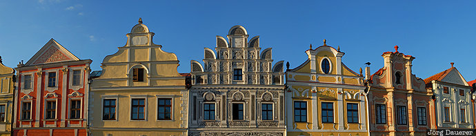 CZE, Czech Republic, Telc - Podol&iacute;, evening light, facade, gable, M&auml;hren, Tschechien