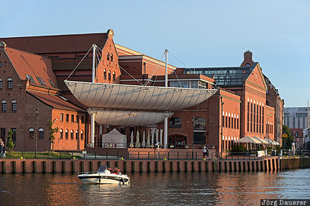 Baltic Philharmonic, blue sky, concert hall, Danzig, evening light, Gdansk, motlawa river, Poland, Pomerania