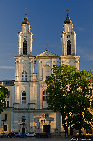 St. Francis Xavier blue sky, church, Church of St. Francis Xavier, evening light, facade, Kaunas, Kaunas County, Lithuania