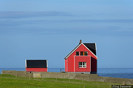 Skálavik Houses Faroe Islands, FRO, Skálavik, Skálavík, atlantic Ocean, blue sky, evening light, Sandoy, Färöer-Inseln, Skalavik, Faeroeer-Inseln