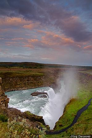 ISL, Island, Su&eth;urland, green, Gullfoss, Hv&iacute;t&aacute;, morning light, Iceland, Sudurland
