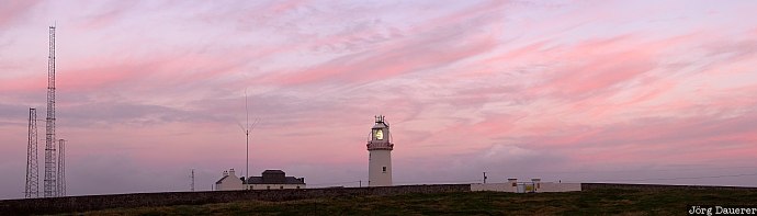 Ireland, County Clare, Republic of Ireland, Atlantic ocean, lighthouse, red clouds, sea, Clare, Loop Head, Irland