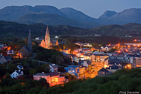 Clifden Clifden, Republic of Ireland, IRL, blue hour, connemara, evening light, flood-lit, Galway, Ireland, Irland