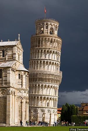 Italy, Pisa, Toscana, cathedral, dark clouds, Leaning Tower, marble, Tuscany, Italien, Italia