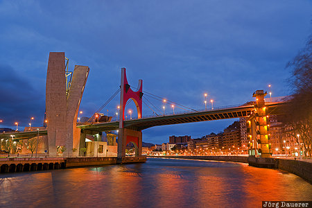 La Salve Bridge Bilbao, ESP, Basque Country, blue hour, bridge, flood-lit, La Salve Bridge, Spain, Spanien, Espana