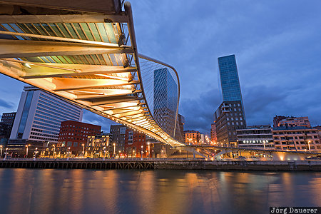 Bilbao, ESP, Basque Country, blue hour, bridge, Campo Volantin Bridge, flood-lit, Spain, Spanien, Espana