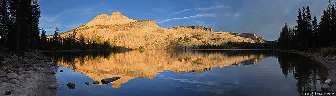 blue sky, California, May Lake, morning light, mountains, reflexion, United States, USA, Vereinigte Staten, Kalifornien, CA