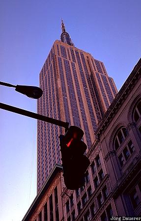 Traffic Light and Empire State Building empire state building, traffic light, red, New York, Manhattan, United States, skyscraper, USA, Vereinigte Staten, NY, New York City, Big Apple