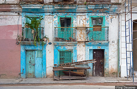 Havana Facade balconies, blue, decay, doors, facade, green, Habana Vieja, Cuba, La Habana, Havana, Kuba, Havanna