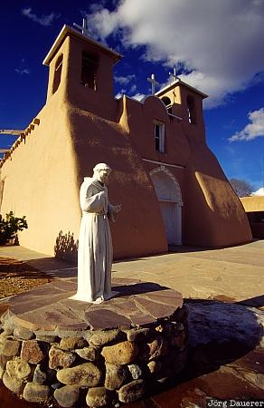 adobe, blue sky, church, New Mexico, Ranchos de Taos, San Francisco de Asis, statue, United States, Taos, USA, Vereinigte Staten, Neu Mexiko, NM