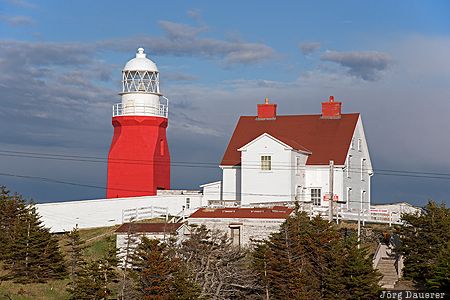 Long Point Lighthouse CAN, Canada, Crow Head, Newfoundland, blue sky, dark clouds, evening light, Kanada