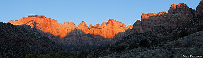 Springdale, United States, USA, Utah, Zion Lodge, alpenglow, morning light, Vereinigte Staten, UT