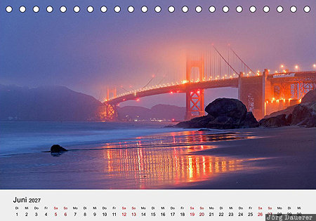 Golden Gate Bridge, County of San Francisco, California, USA, calendar, June, German, United States, Vereinigte Staten, Kalifornien, CA