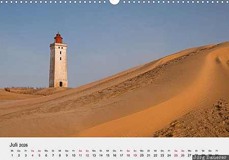 Rubjerg Knude Lighthouse, North Jutland, Denmark, calendar, July, German, D&auml;nemark, Daenemark
