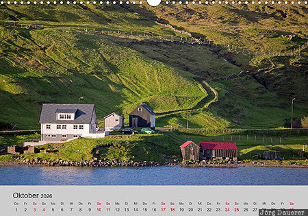 Nordskali, Eysturoy, Faroe Islands, F&auml;r&ouml;er Inseln, Denmark, calendar, October, F&auml;r&ouml;er-Inseln, Faeroeer-Inseln