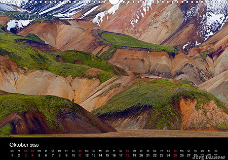 Landmannalaugar, Su&eth;urland, Iceland, calendar, October, Sudurland