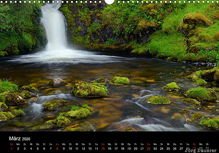 Waterfall Allt nan Uamh, Highlands, Scotland, calendar, March, United Kingdom, UK, Gro&szlig;britannien, Vereinigtes K&ouml;nigreich, Schottland, Grossbritannien, Vereinigtes Koenigreich