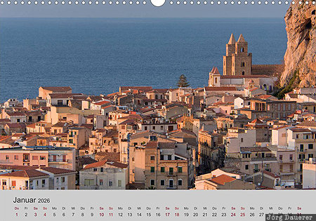 Cefalu, Sicily, Sizilien, Italy, calendar, German, January, Italien, Italia, Sicilia