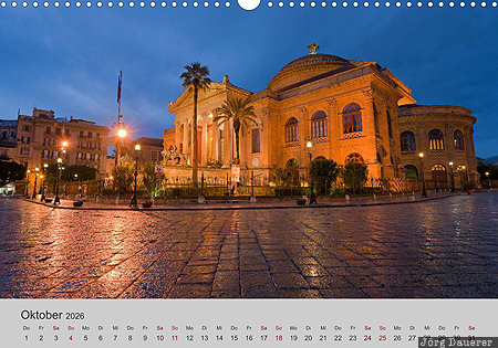 Teatro Massimo, Palermo, Sicily, Sizilien, Italy, calendar, German, Italien, Italia, Sicilia